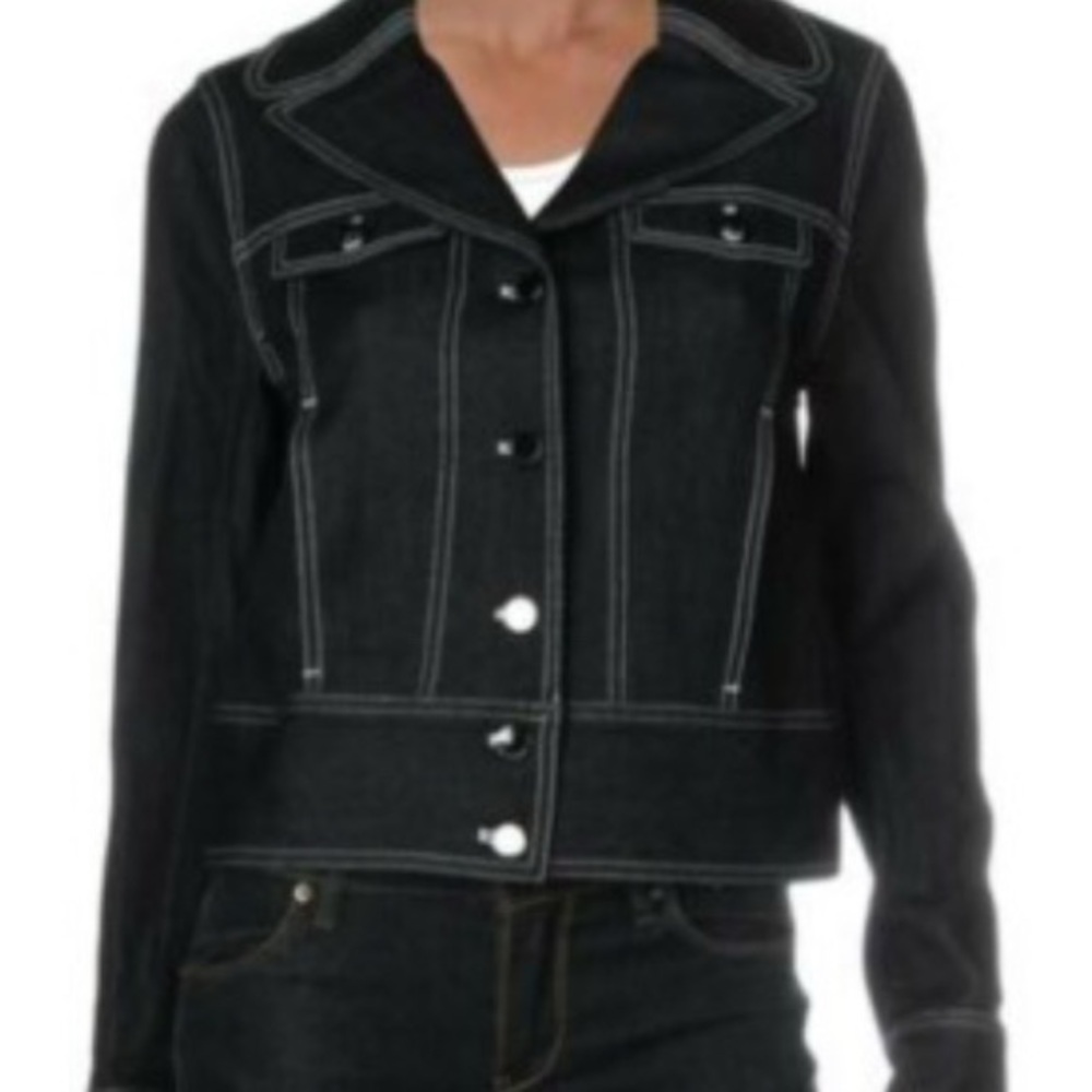 TAHARI Sz L Women's Black Denim Jacket - Picture 4 of 10